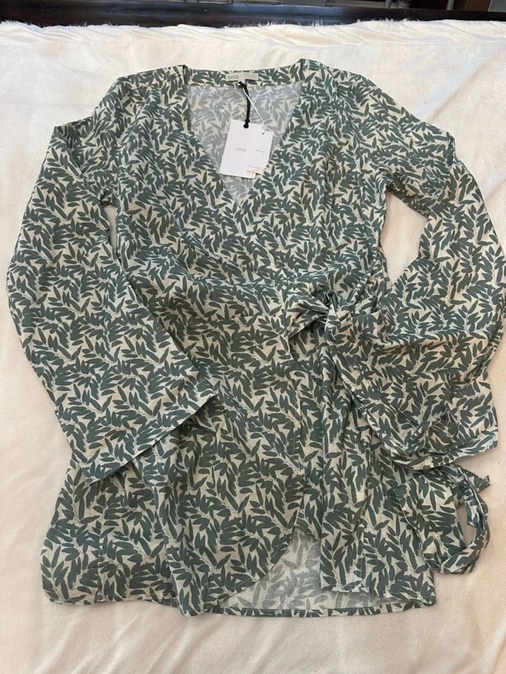 New! Onia Sage Green Air Linen Wrap Mini Dress Size XS NWT 38411